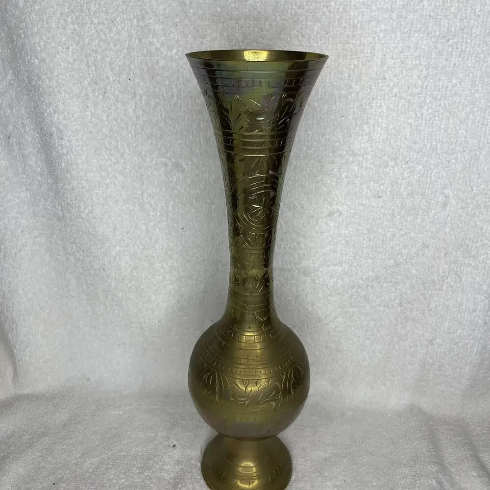 Brass Engraved Vase Etched Design Made in India 14
